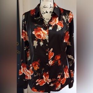 Guess Black and Red Floral Button-Down Shirt
